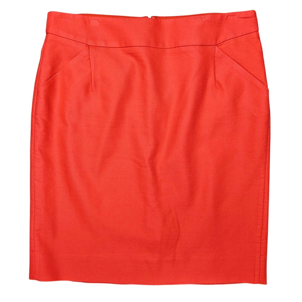 J.Crew The Pencil Skirt Women 12 Red 100% Cotton Textured Bright Academic Preppy